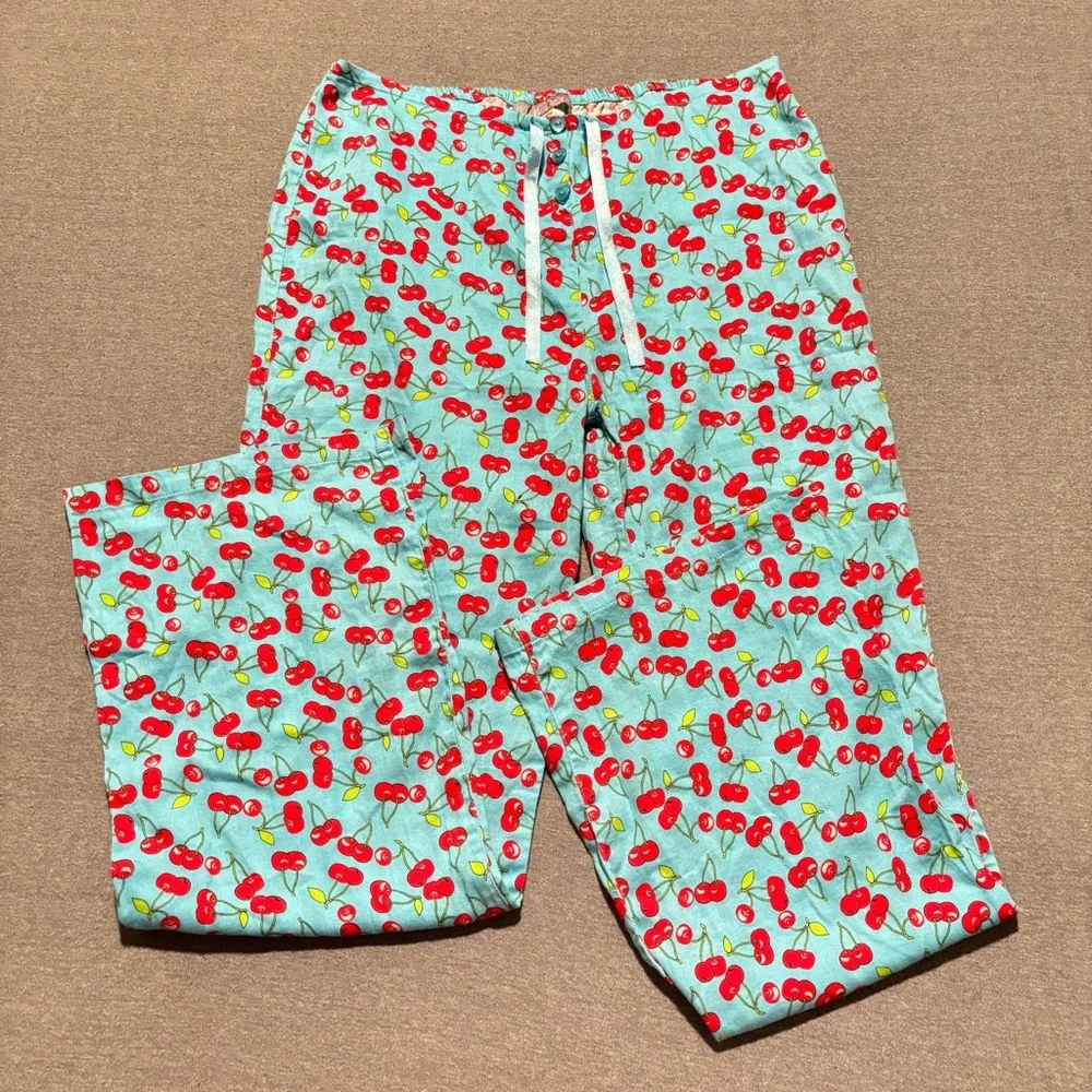 100%Cotton Willow Cherry Print Blue Pajama Pants women’s